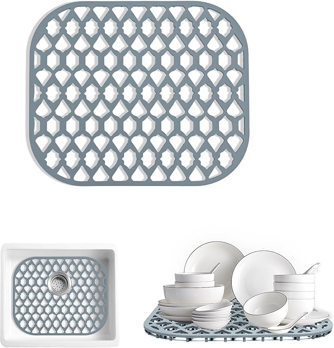 SAMSIER Silicone Sink Protectors Mats (13x11 & 14x12 & 16x12 & 18x16 & 19x14 & 21x16 & 22x13 & 25x16 & 26x14 & 28x14 & 30x16) for Bottom of Kitchen Sink (14”x12”, 2 Packs)