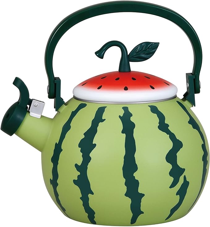 Whistling Tea Kettle for Stove Top Enamel on Steel Teakettle, Supreme Housewares Watermelon Design Teapot Water Kettle Cute Kitchen Accessories Teteras (1.6 Quart, Watermelon)