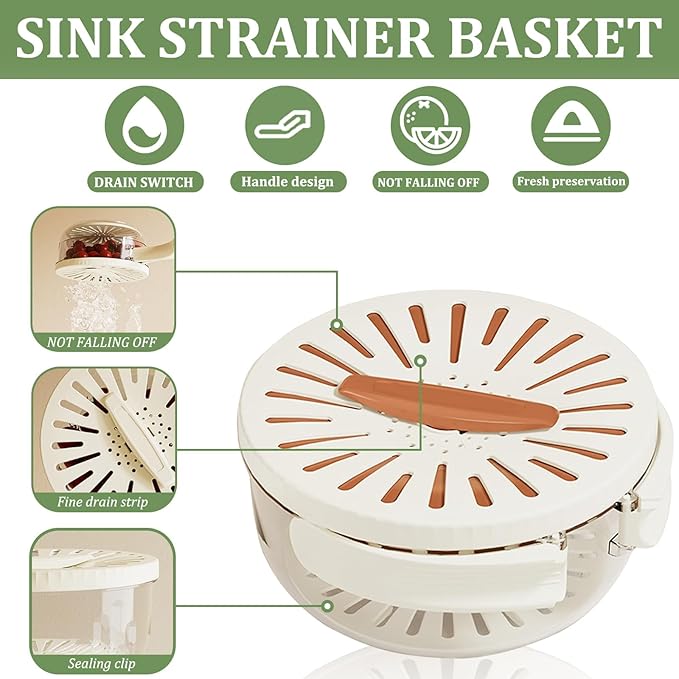 2Pcs Multifunctional Fruit Washing Bowl with Strainer, 2 in 1 Drain Basket and Fruit Strainer Container with Lid, Fruit Washer Bowl for Kitchen, Fridge, Picnic & Camping (1QT+1QT)