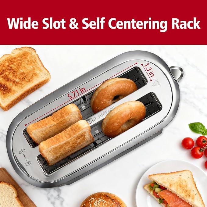 Tesslux 4 Slice Toaster with Touch Screen Control, 1.5" Wide Long Slots, 6 Browning Levels & 6 Bread Types, Digital Timer, Memory, Defrost, Reheat (Silver, 4 Slice)
