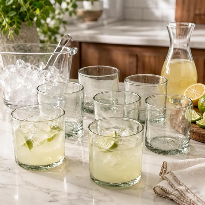 Clear 12 oz Large DOF Glasses (set of 6), Recycled Glass, Lead-free, Toxin-Free (12oz Large DOF)