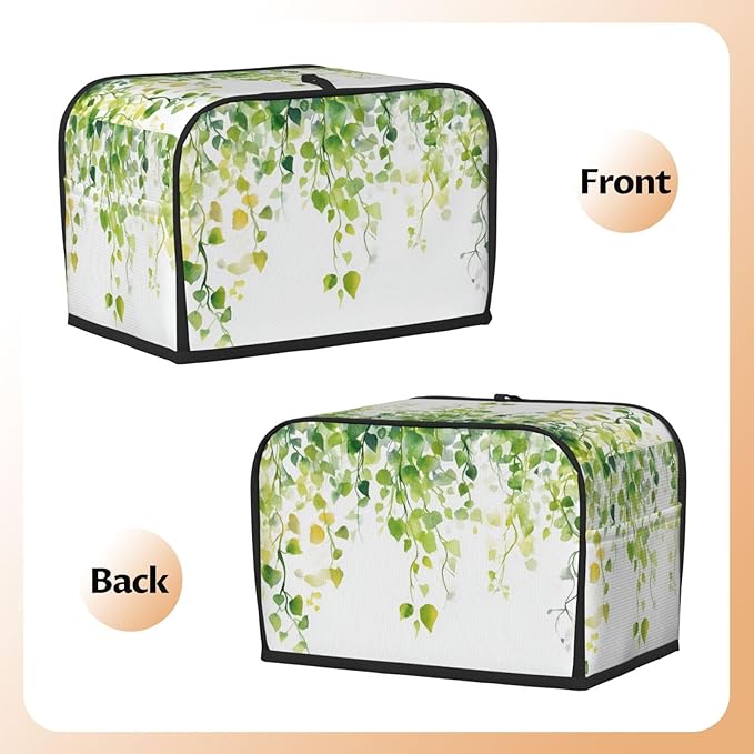 2 Slice Toaster Cover for Kitchen Watercolor Botanical Leaf Boho aterproof and Dustproof Toaster Dust Cover with Side Pockets Decorative Universal Cover for Wide Slot Toasters and Small Appliances
