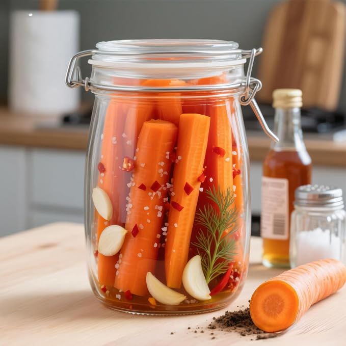 32 oz Pickling Jars with Airtight Lids,4 Pack Airtight Glass Pickle Jars Wide Mouth,Air Tight Glass Storage Containers for Canning,Pickling,Fermenting