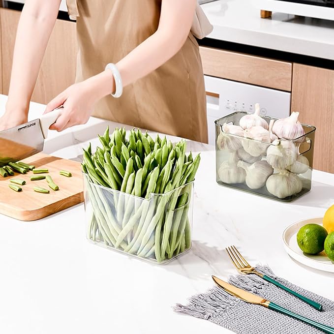 2/4/6/8 Pcs Crystal Clear Freezer Storage Bins, Freezer Organizer Bins, Clear Plastic Bins, Stackable Kitchen Cabinet Organizer with Handles for Frozen Food, Meat & Veggies (8, Green, S)