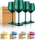 UNISWEET Stainless Steel Wine Glasses Set of 4 Unbreakable Wine Glass 18 oz Unique Metal Wine Goblets for Outdoor, Travel, Camping, Pool, Ideal Gift for Wine Lovers (Green)