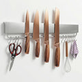 17 Inch Magnetic Knife Holder for Wall - Magnetic Knife Strip with Strong Magnets, Stainless Steel Magnetic Knife Bar with 10 Hooks/Adhesive Tape/Screws, Wall Mounted Knife Storage for Kitchen