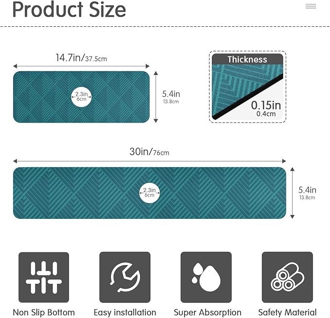 Kitchen Sink Splash Guard 1 PC 30 Inch Sink Faucet Mat Splash Guard for Bathroom Countertop Water Absorbent Foldable Cuttable Soft Washable Dark Green Geometric Art