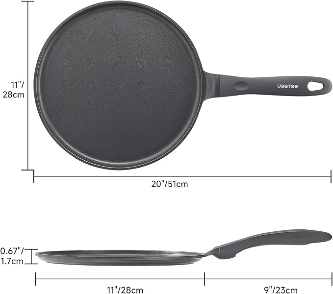 JEETEE Nonstick Crepe Pan, 11 Inch Titanium Pancake Pan, Healthy Non-Toxic Flat Tawa Dosa Tortilla Pan for All Stovetops including Induction, PTFE & PFOA Free