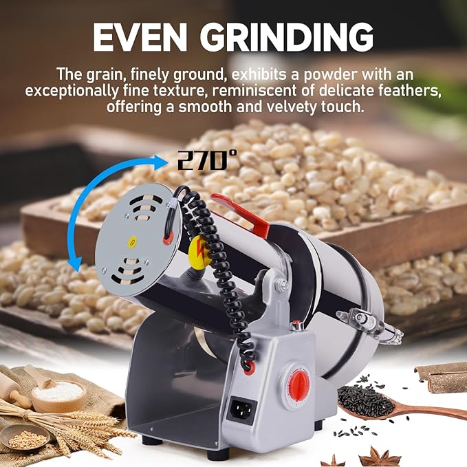 Goldtouch 750g Grain Mill Grinder 2800W Electric Stainless Steel Grain Grinder High-Speed Pulverizer Powder Machine for Dry Wheat, Oats, Corn, Pepper and Coffee Beans (750g Swing Type)