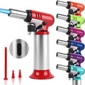 TBTeek Butane Torch with Fuel Gauge T907, One-hand Operation Kitchen Torch Lighter with Adjustable Flame for BBQ, Baking, Brulee Creme, Crafts and Soldering(Butane Gas Not Included), Red