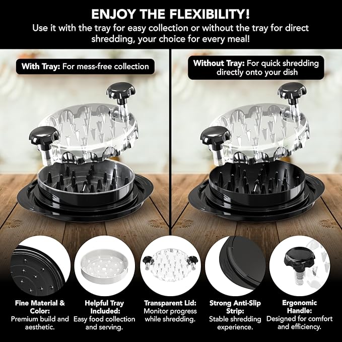 Chicken Shredder with Tray – Fast & Easy Meat Shredder for Pulled Chicken, Pork or Beef – BPA-Free, Anti-Slip Base, Dishwasher Safe – Manual BBQ Gadget – Designed in USA – Cozy Kitchen