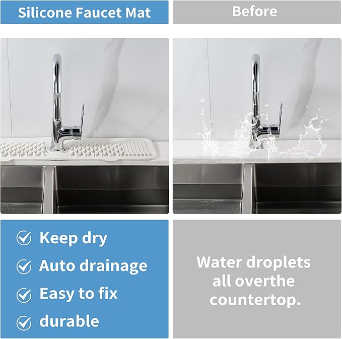 Silicone Faucet Splash Guard Cream White/Beige Kitchen Sink Mat Dish Drying Mats Sponge Holder Bathroom Countertop Protect Kitchen Sink Splatter Screen Faucet Splash Guard Faucet Air Drying Mat