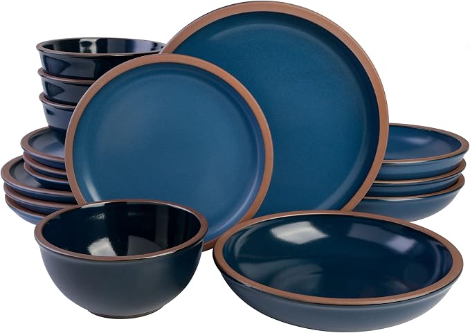 Gibson Elite Lagos Coupe Dinnerware Set, Service for 4 (16pcs), Blue