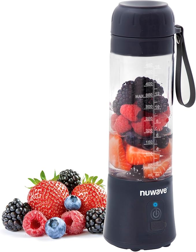 Nuwave 16OZ On-the-Go Personal Blender, Lightweight & Portable Blender for Shakes and Smoothies, 6 Blades, USB Rechargeable, Leak-Proof Lid, BPA-Free, Self-Cleaning, for Gym, Kitchen, Office