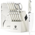 BRODARK Kitchen Knife Sets with Block and Built-in Sharpener - Ultra Sharp15 Pcs Full Tang Professional Chef Knife Set, High Carbon Super Stainless Steel Cutlery Set, Gift for men women, Ivory Series