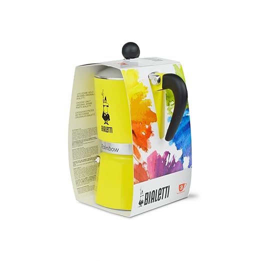 Bialetti Rainbow Moka Pot in Yellow, 3 Cup Stove Top Espresso Maker - Aluminum Cafetera for Ground Coffee, Italian Coffee Maker for Home Brewing