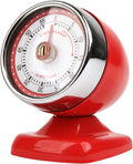 Kikkerland Vintage Streamline Timer – Retro Decor for Home & Kitchen – Windup Timekeeper in Red