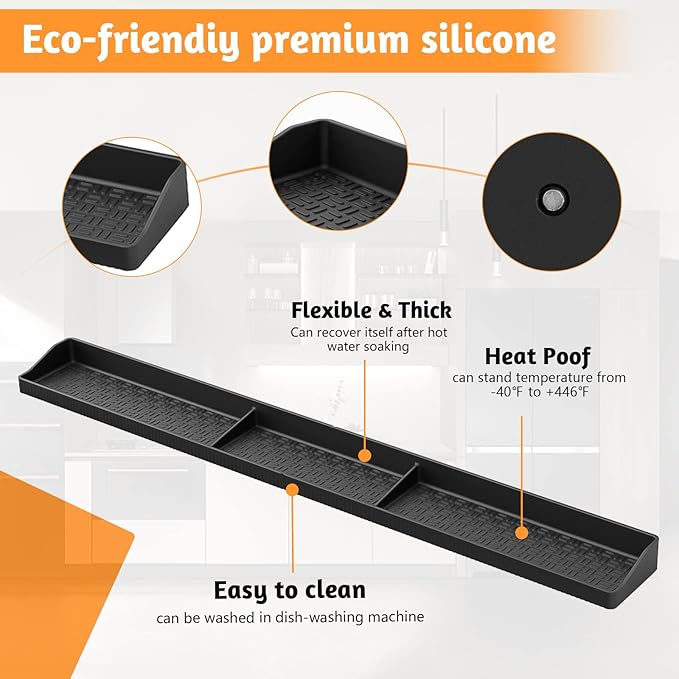 Foeacry Magnetic Stove Top Shelf 30 Inch - Heat Resistant Silicone Over the Stove Shelf Spice Rack Organizer - 3 Functional Partitions Kitchen Organization and Storage for Spices, Oils & Gadgets