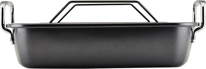 Circulon Ultra-Lasting Nonstick Roasting Pan with Rack, Roaster Pan with Easy Serve Rack, 17-Inch x 13-Inch, Black