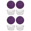 Pyrex 7201 4-Cup Glass Bowl & 7201-PC Purple Food Storage Replacement Lid (4-Pack) - Made in USA
