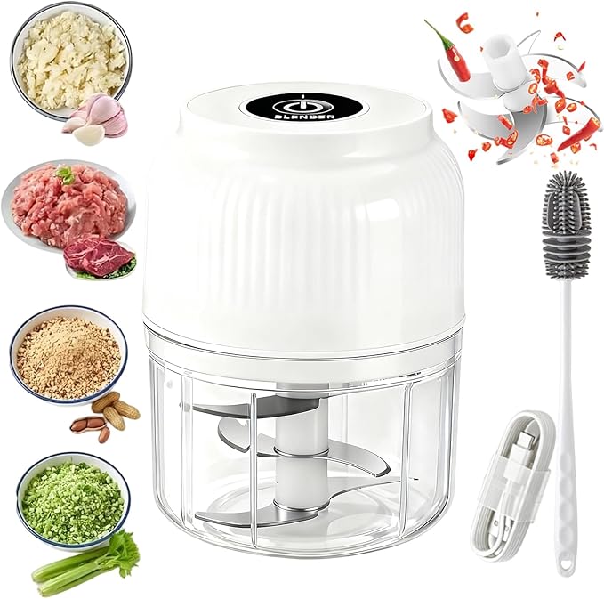 Electric Garlic Chopper, 320ML Mini Portable Veggie Chopper with 6 Sharp Blades, Rechargeable Electric Food Chopper Tool, Wireless Veggie Grinder, for Onions Ginger Chili Nuts Meat (White*1)