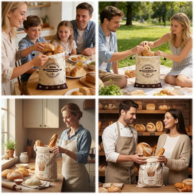2 Pack Beeswax Bread Bags for Sourdough Homemade Bread, 16x12 Inch Cotton Storage Bags with Removable Liner for Sourdough Fresh and Extend
