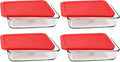 Pyrex 7210 3 Cup Glass Dish & 7210-PC Red Food Storage Replacement Lid (4-Pack) - Made in the USA