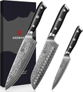 KEEMAKE Damascus Kitchen Knife Set, 3 PCS Japanese Knife Sets with Full Tang Ergonomic Handle, 67 Layers Damascus Chef Knives, Gift Box for Men Husband