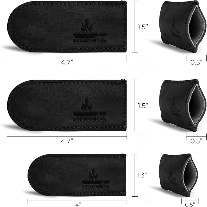 Leather Skillet Handle Cover for Cast Iron Skillets, Heat Resistant Pan Handle Covers (Charcoal Black)