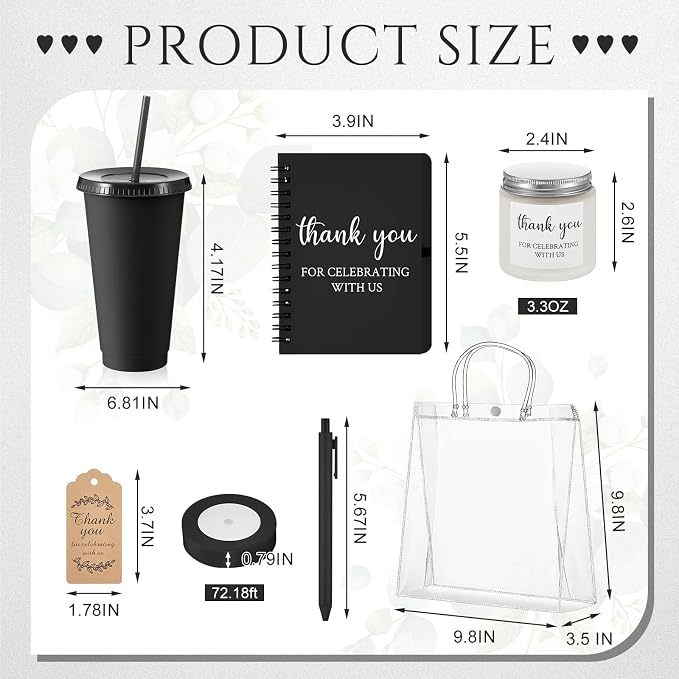 Nuogo 6 Sets New Parent Shower Prizes for Player Winners Adult, Wedding Bridal Shower Gift, Plastic Tumbler Notebook Scented Candle Ballpoint Pen Bag (Black Color,Classic Style)