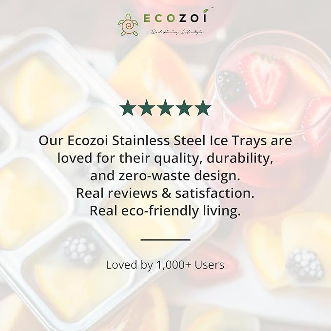 ecozoi Stainless Steel Ice Cube Trays, 4 Pack with 24 Ice Cube Slots - Easy Release, Plastic-Free, Zero Waste