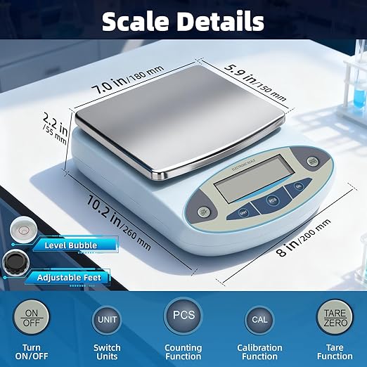 Lab Scale 5000g x 0.01g,13 Unit 0.01g Accuracy High Precision Digital Analytical Balance, Electronic Laboratory Precision Gram Scale Digital Kitchen/Jewelry/Scientific Scale