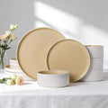 MONITO Ceramic Dinnerware Sets for 4, 12PCS Stoneware Plates and Bowls Sets, Reactive Glaze Dish Set, Chip and Scratch Resistant Double, Microwave and Dishwasher Safe, White Orange