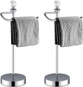 ROLABAM Bath Hand Towel Holder Standing, Stainless Steel Stable Free-Standing Towel Bar for Bathroom Kitchen Countertop, Rustic Towel Ring Stand with Crystal Ball 15.7” H (Polished Chrome, 2 Pack)