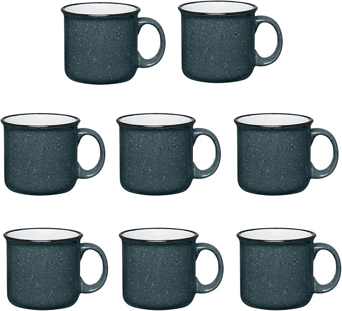 Set of 8 Ceramic Campfire Mugs – 15 Oz, Gray – Coffee & Tea Cups for Home, Work, Travel, Camping – Customizable, Great for DIY, Events, Companies