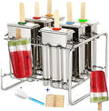 Stainless Steel Popsicle Molds and Rack - BPA Free Ice Pop Maker with Wooden Sticks
