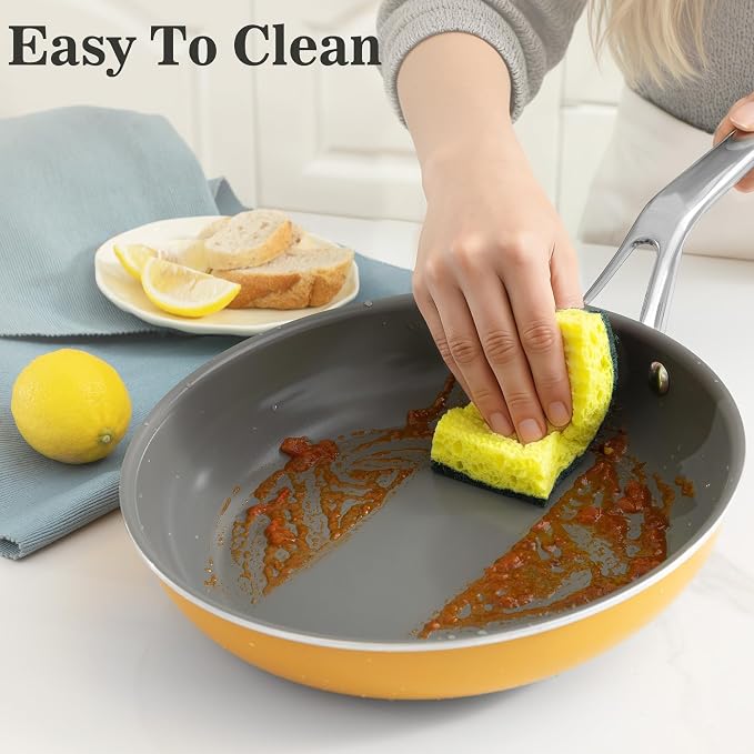 10-Piece Yellow Ceramic Nonstick Cookware Set, Pots and Pans with Glass Lids & Anti-Scald Handles, Non-Toxic PFAS Free, Dishwasher & Oven Safe up to 480°F, Induction & All Stoves Ready