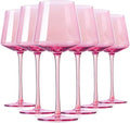 Physkoa Pink Wine Glasses Set 6-16oz Blush Pink Wine Glasses With Tall Long Stem and Flat Bottom,Pink Glassware for Home Decor & Gifts
