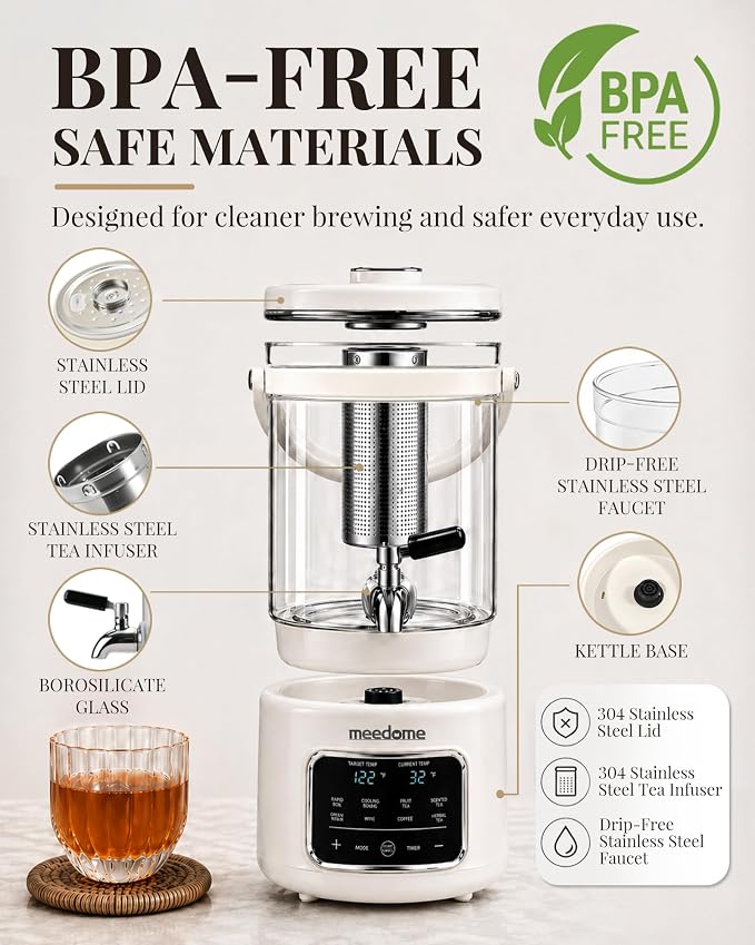 3L Electric Kettle & Beverage Dispenser with Infuser, Spigot - All-in-One Health Pot for Iced Tea/Coffee, Temperature Control, Glass Pitcher - Home & Office Use