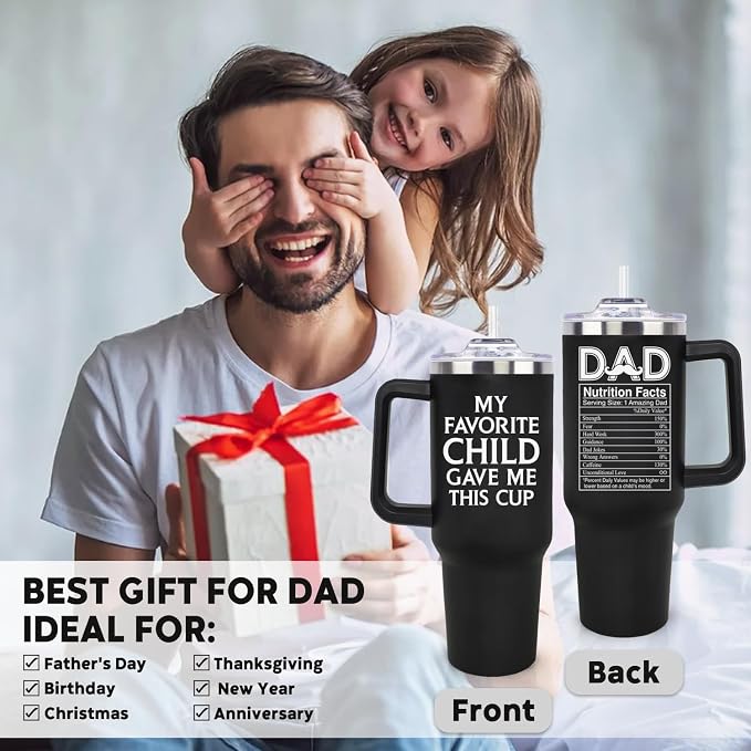 LHSCVUFASC Birthday Gifts for Dad from Daughter, Son, Kids - Father's Day Christmas Gift for Him, New Papa Daddy Stepdad Father Husband Gift- 40oz Stainless Steel Tumbler with Lid and Straw