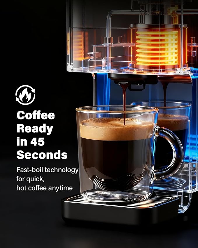 KIDISLE 20 Bar Espresso Machine, Compatible with Nespresso Original & Dolce Gusto Capsules, Ground Coffee & ESE Pods, 47.3oz Tank, One-Touch Boil, Smart Controls, Drip Tray & Storage