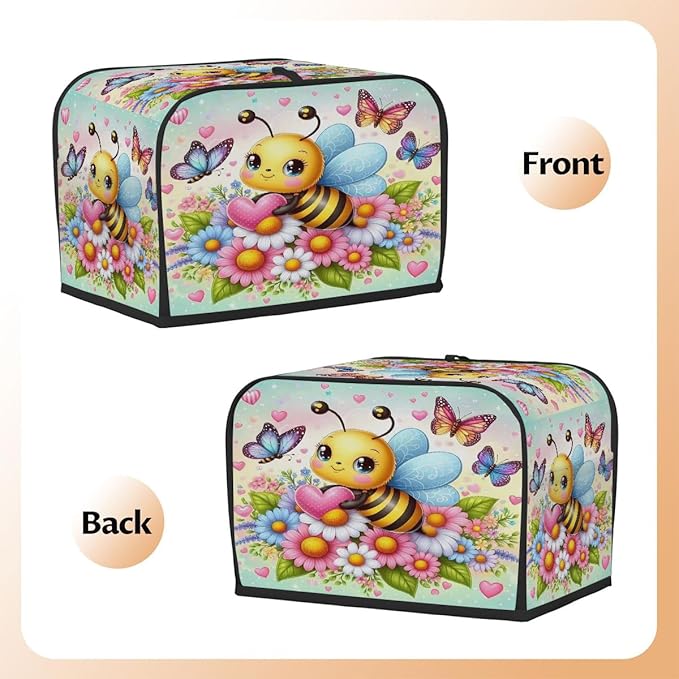 Cute Bee Spring 4 Slice Toaster Cover Dust And Fingerprint Bread Maker Cover Bakeware Protector Washable Appliance Covers Kitchen Accessories For Home Kitchen Women Gift