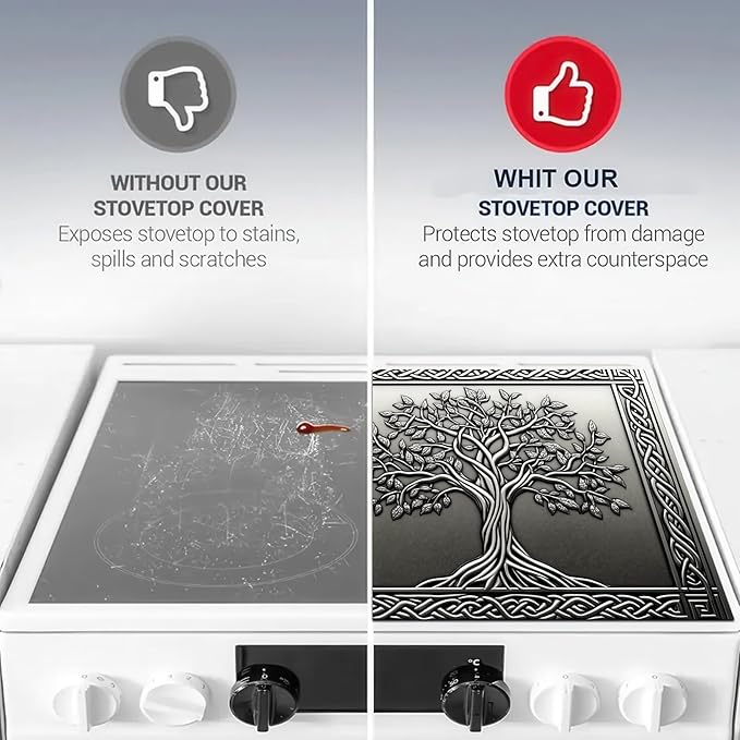 HOMETITUTE Tree Stove Top Covers Pad 28 x 20 inches Silver Tree of Life Kitchen Decorations Dish Drying Mat Coffee Bar Mats Kitchen Decor Absorbent Pad Fit Coffee Maker Machine Dish Drying