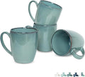 Bosmarlin Ceramic Coffee Mug Set of 4, 17 Oz, Coffee Cups with Big Handle, Microwave Safe, Unique Reactive Glaze (Lake Green, 17 Oz)