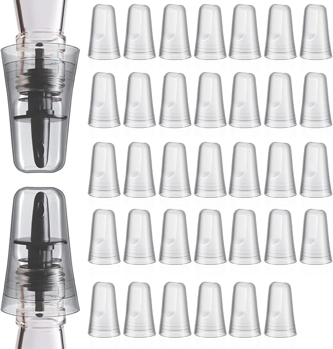 Chengu 36 Pieces Liquor Bottle Toppers for Liquor Pour Bottle Covers Universal Pour Dispenser Bar Dust Translucent Rubber Spout Covers for Home Kitchen Tools Supplies