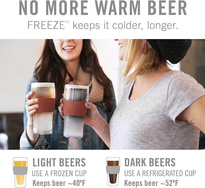 Host FREEZE Beer and Whiskey Glasses Set, Insulated Drinking Glasses, Freezable Pint Glass and Old Fashioned Glass with Silicone Bands, Perfect Gifts for Men, Dad Gifts, 16 oz & 9 oz, Set of 4, Wood