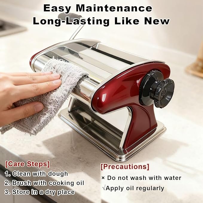 Manual Pasta Maker Machine - Noodle Machine Dough Roller Hand Crank,No Disassembled-2/4mm Width Noodle/0.3-5mm Thickness Dough