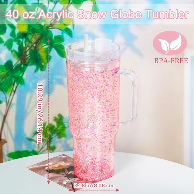 40 Oz Acrylic Snowglobe Tumbler with Handle, 8 Pack Pre-Drilled Double Wall Acrylic Clear Cup Tumbler for Glitter Snow Globe Diy