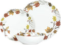 Melamine Dinnerware Sets 12 Pcs, Spring Party Plates and Bowls Sets, Camping Dishes Set for 4, Unbreakable, BPA Free, Dishwasher Safe（Yellow Maple Leaves）