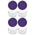 Pyrex 7200 2 Cup Glass Bowls & 7200-PC Plum Purple Food Storage Replacement Lids (4-Pack) - Made in USA